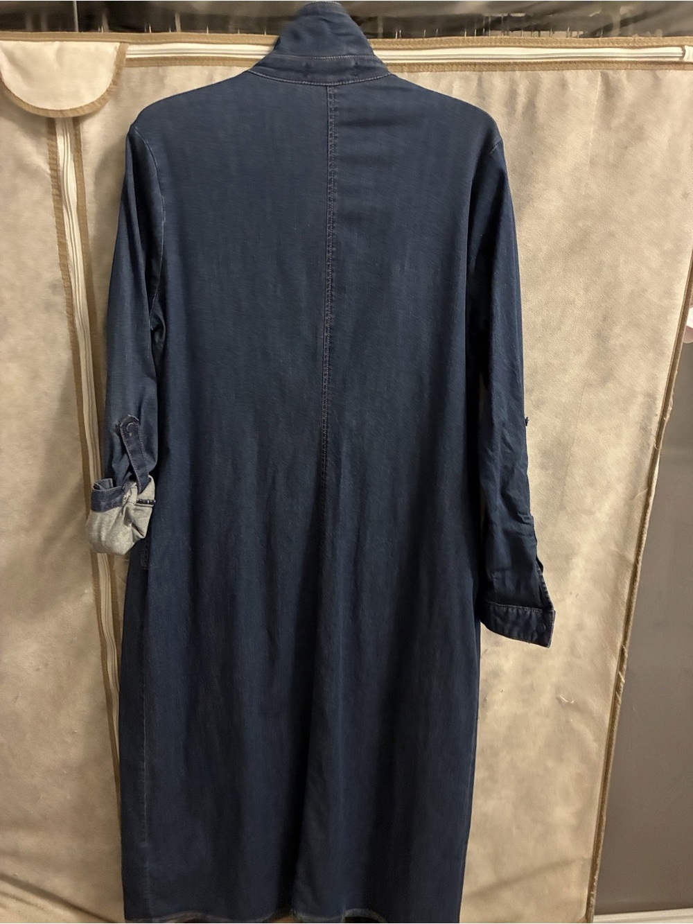 Long Denim Shirt Jacket - Dark Blue - Picture 4 of 4